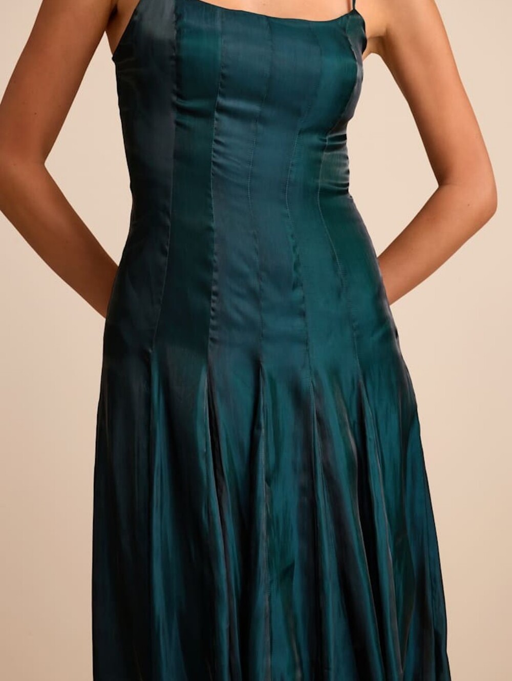 Lulus Zeline Dark Green Organza Drop Waist Pleated Dress S 0-2 NEW - Picture 5 of 5